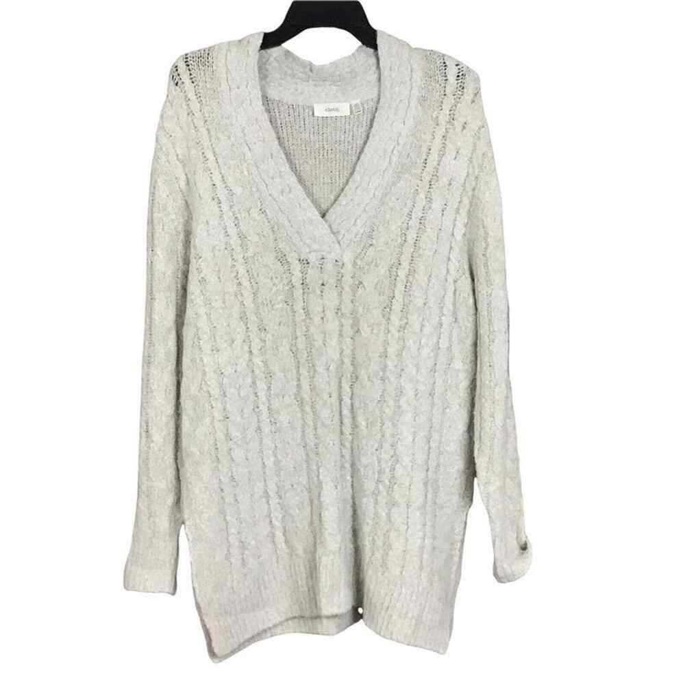 Cloth By Design Women Small Pullover Sweater Cream V-Neck Oversized Stretch